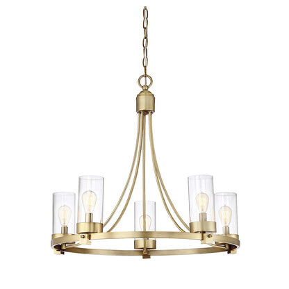 5-Light 23" Chandelier, Natural Brass