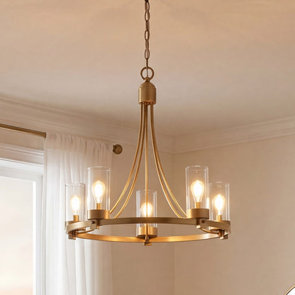 5-Light 23" Chandelier, Natural Brass