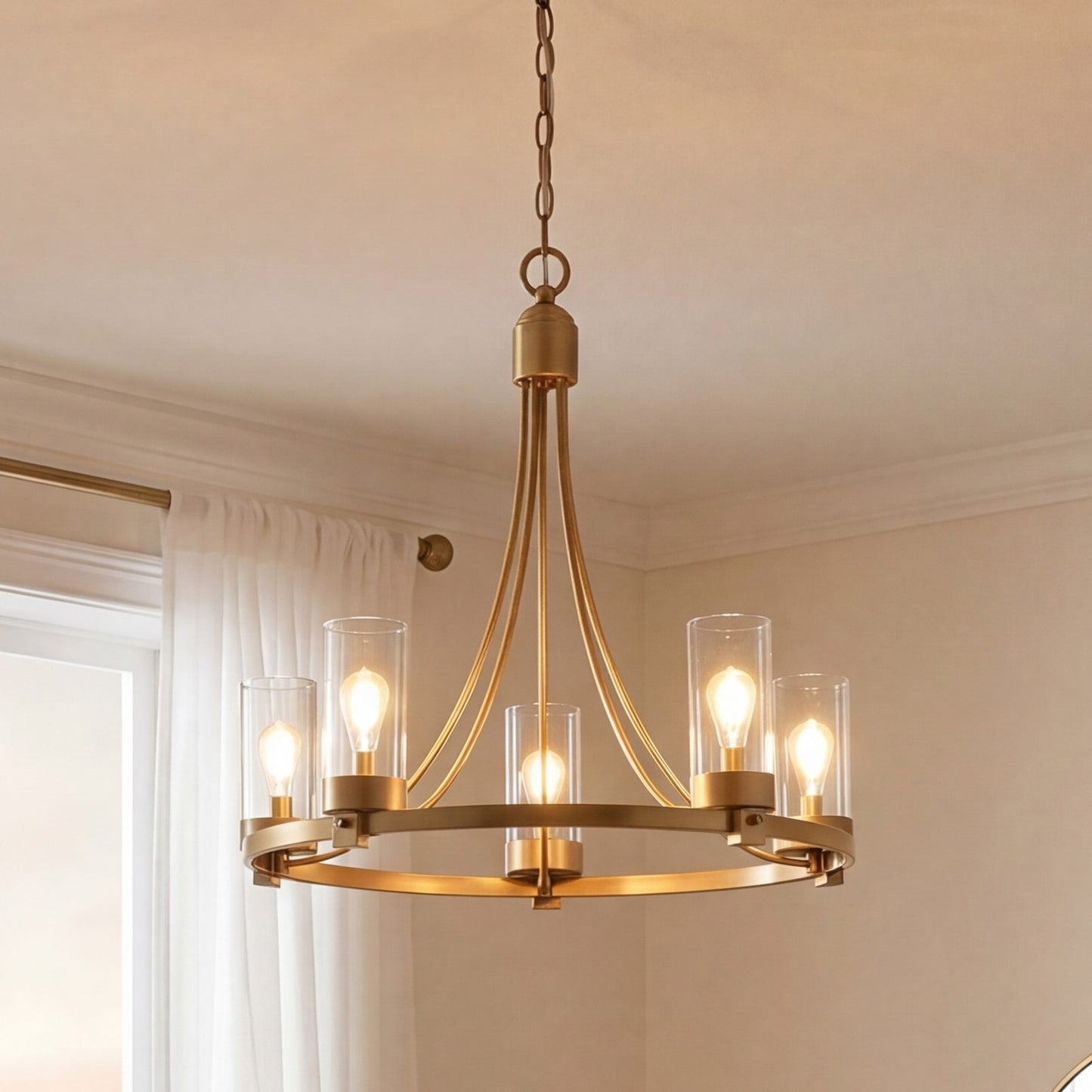 5-Light 23" Chandelier, Natural Brass