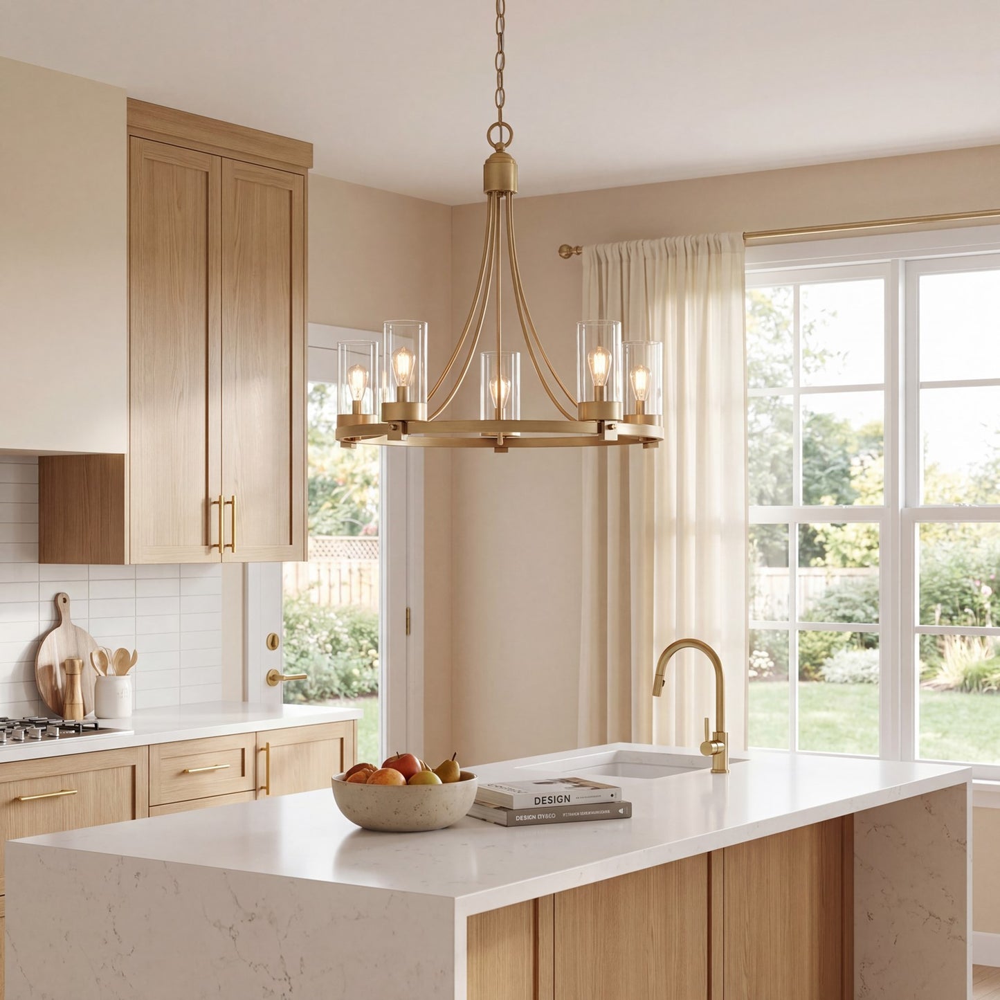 5-Light 23" Chandelier, Natural Brass