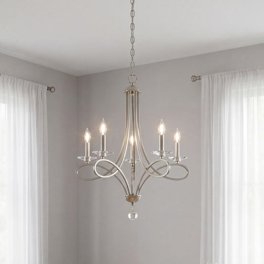 5 Light 29" Chandelier, Brushed Nickel