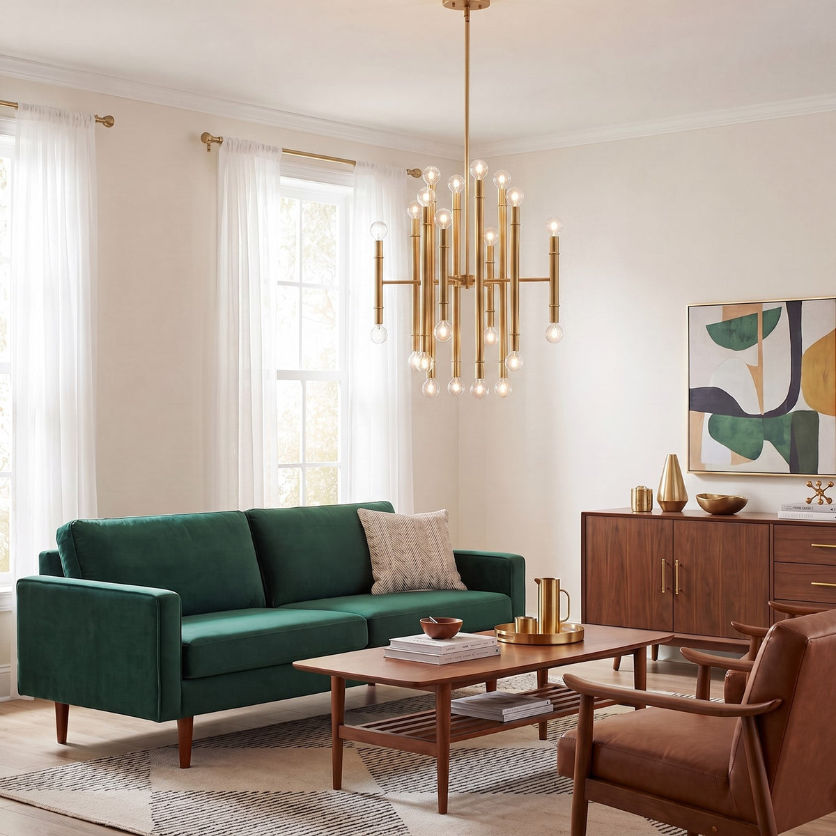 24 Light Chandelier, Natural Brass