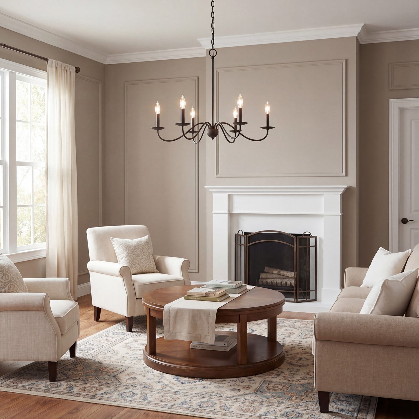 6 Light Chandelier, Aged Iron