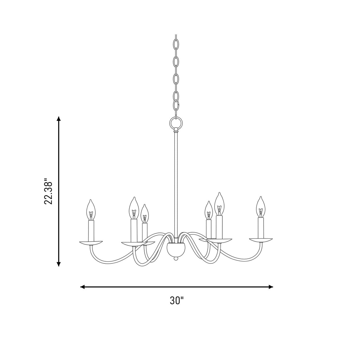 6 Light Chandelier, Aged Iron