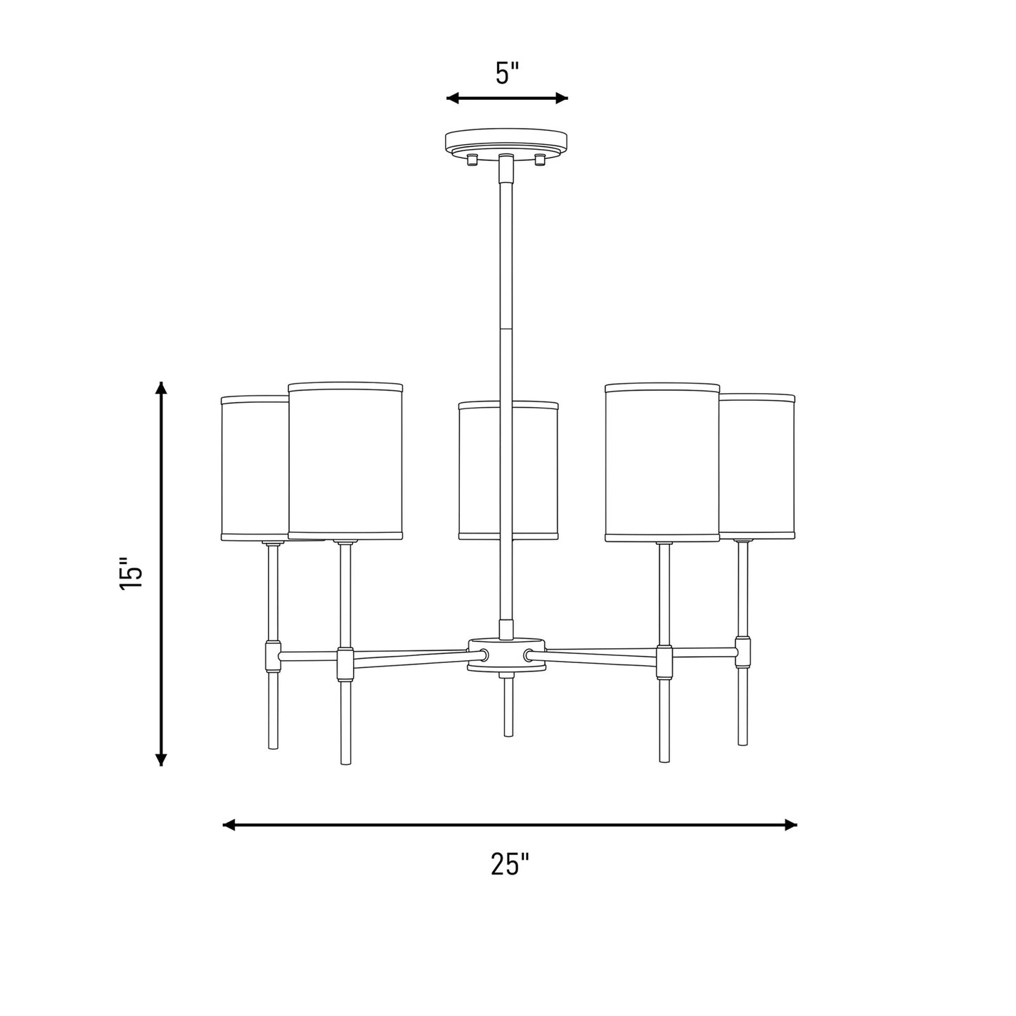 5 Light 15" Chandelier, Bisque White