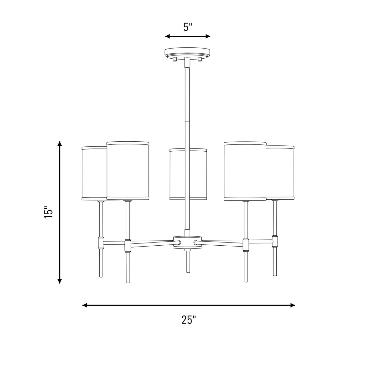 5 Light 15" Chandelier, Bisque White