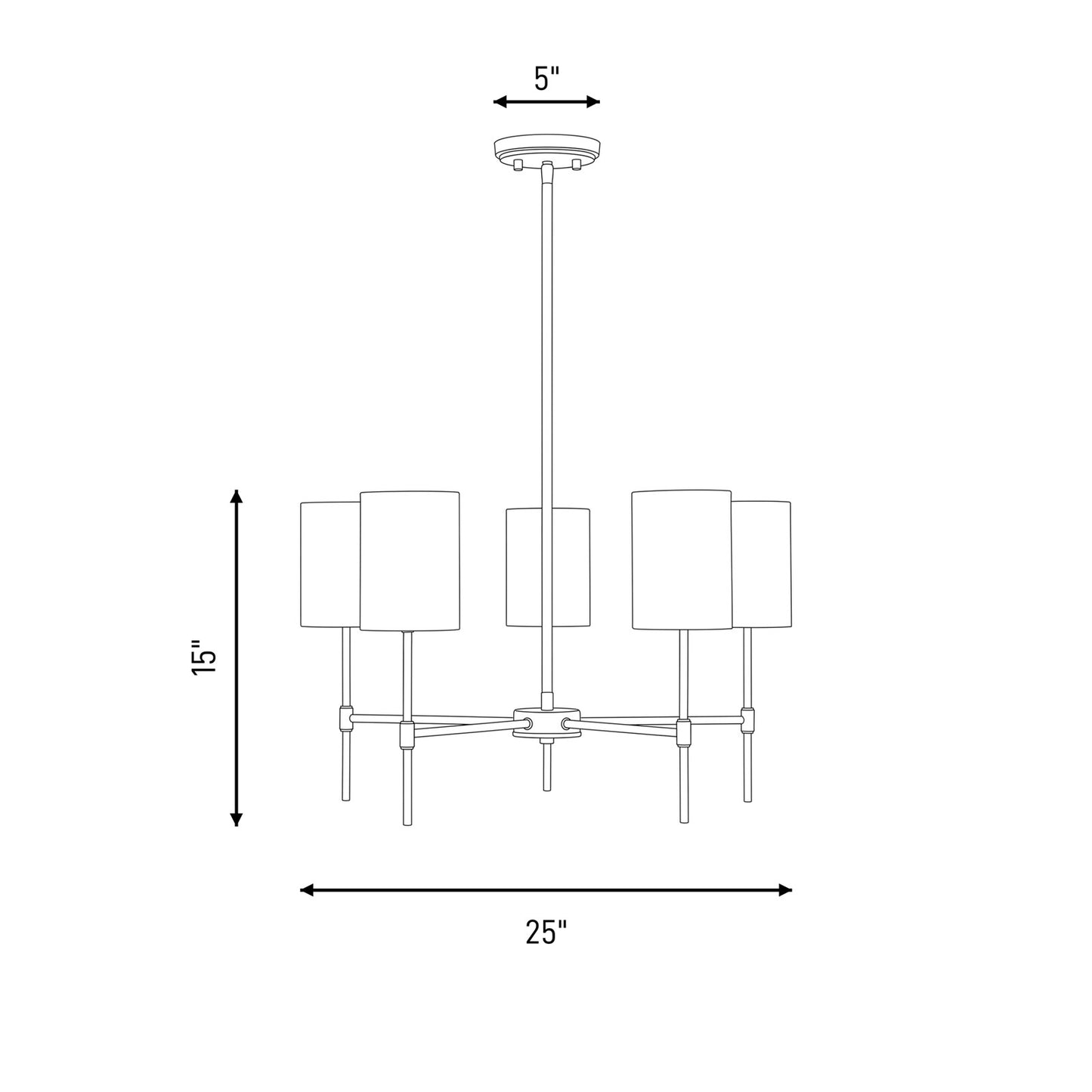 5-Light 15" Chandelier, Matte Black