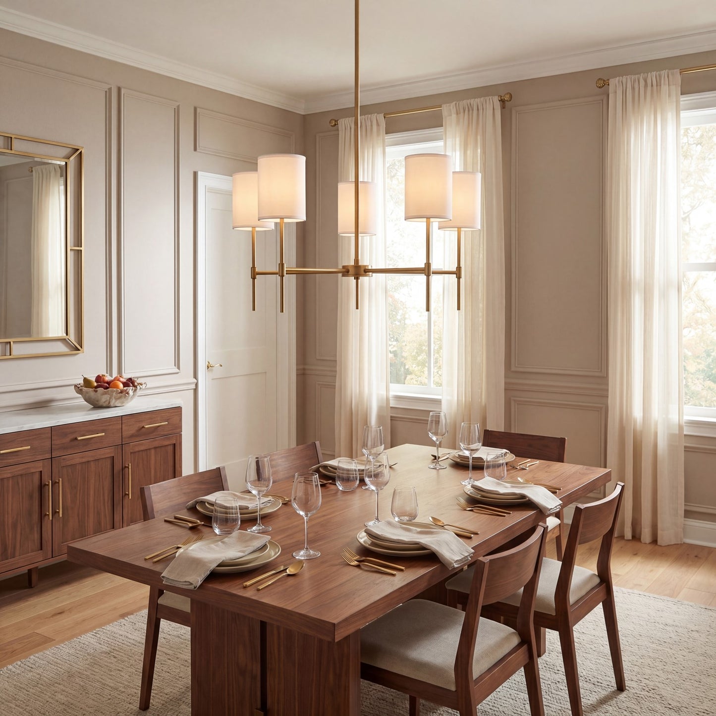 5-Light 15" Chandelier, Natural Brass