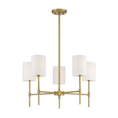 5-Light 15" Chandelier, Natural Brass