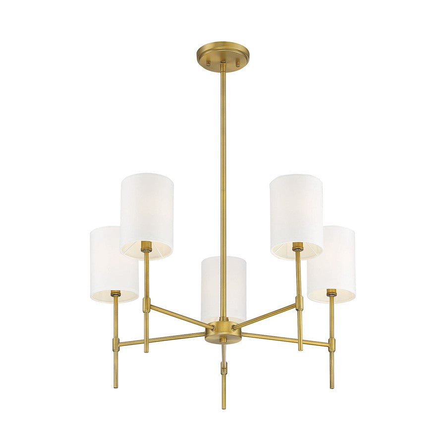 5-Light 15" Chandelier, Natural Brass