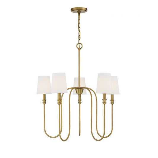 5-Light 29" Chandelier, Natural Brass