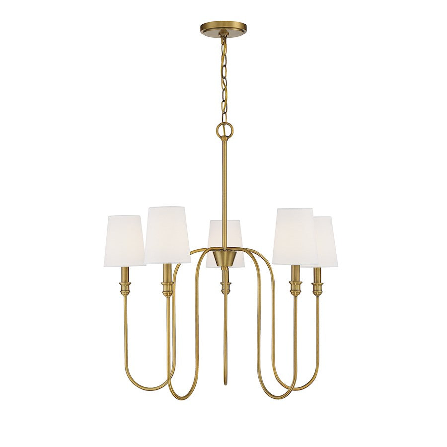 5-Light 29" Chandelier, Natural Brass