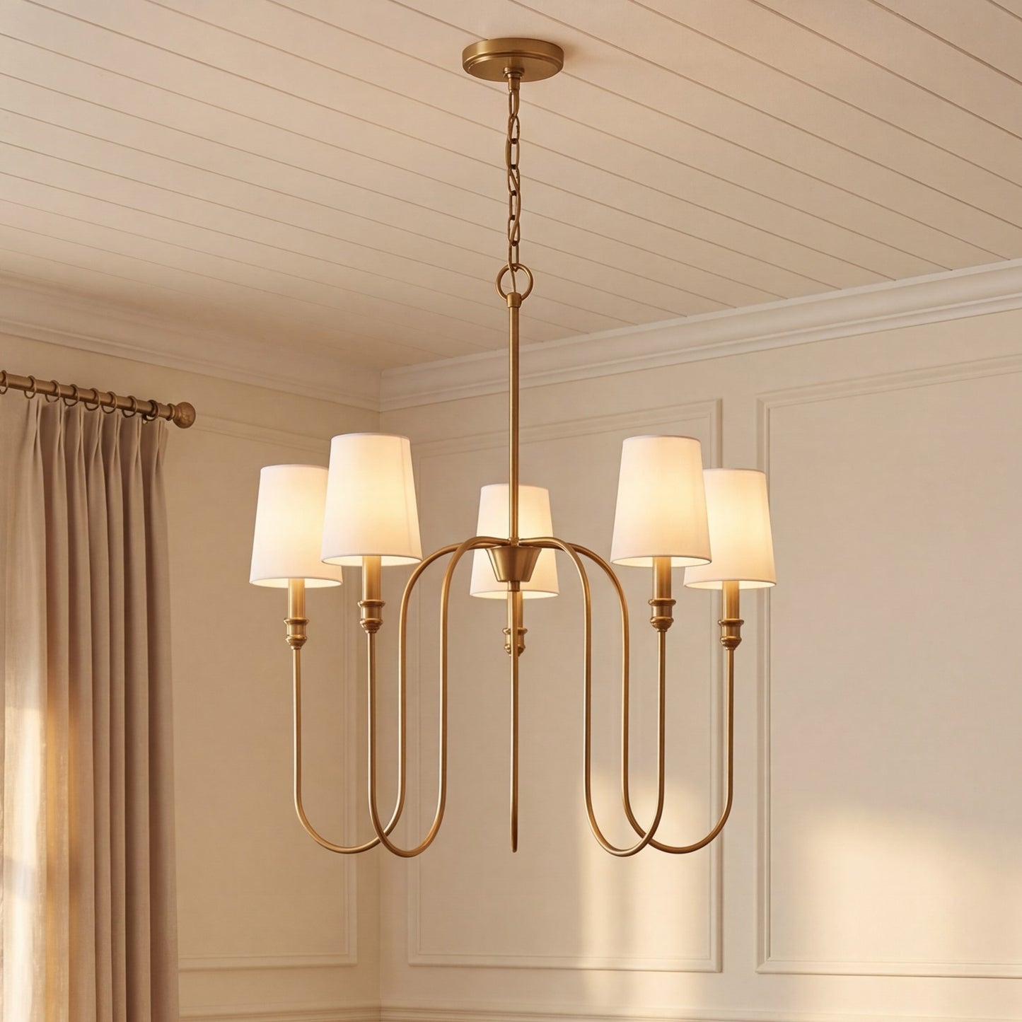 5-Light 29" Chandelier, Natural Brass