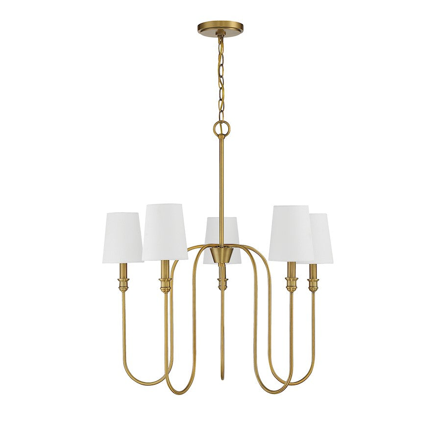 5-Light 29" Chandelier, Natural Brass