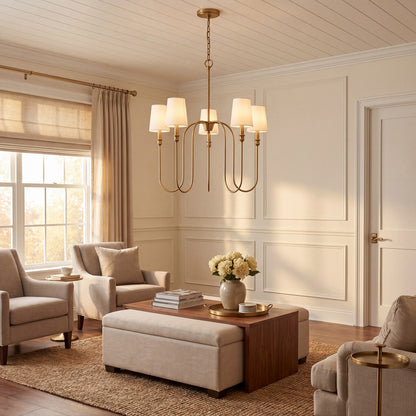 5-Light 29" Chandelier, Natural Brass