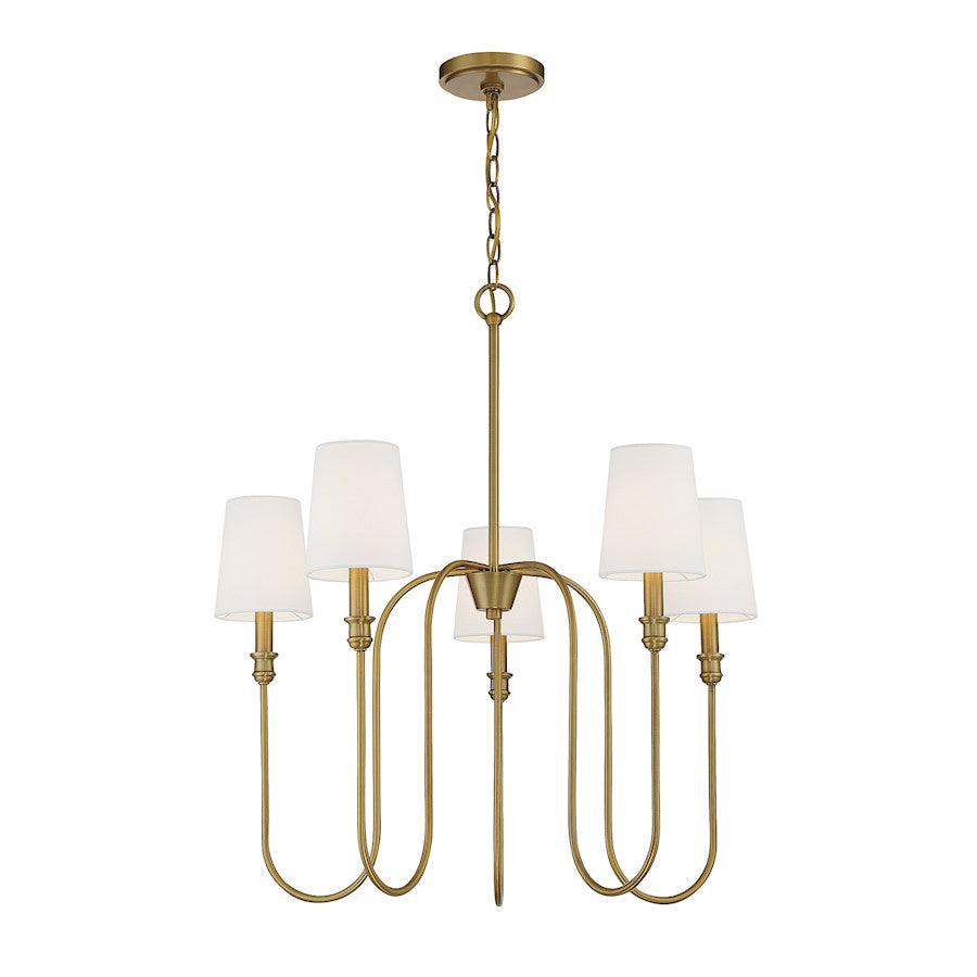 5-Light 29" Chandelier, Natural Brass