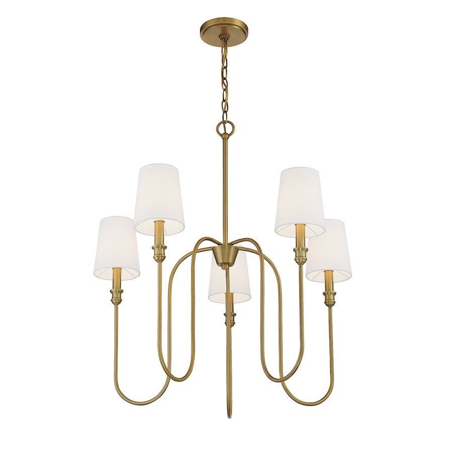 5-Light 29" Chandelier, Natural Brass