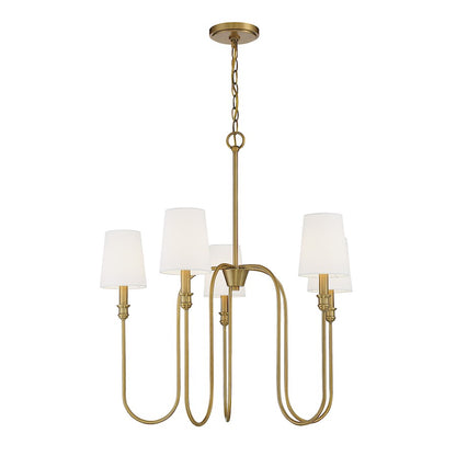 5-Light 29" Chandelier, Natural Brass