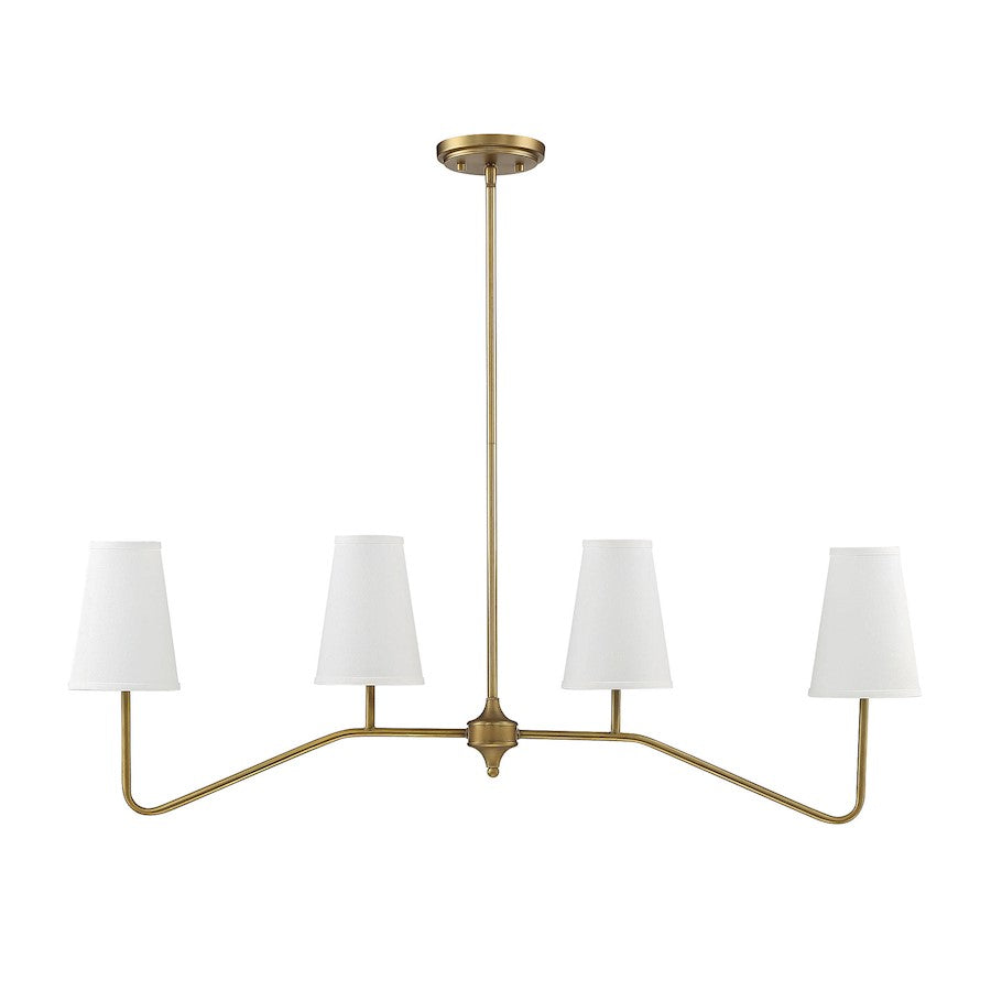 4-Light Linear Chandelier, Natural Brass