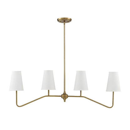 4-Light Linear Chandelier, Natural Brass