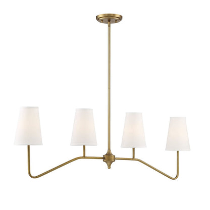 4-Light Linear Chandelier, Natural Brass