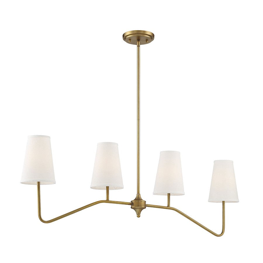 4-Light Linear Chandelier, Natural Brass