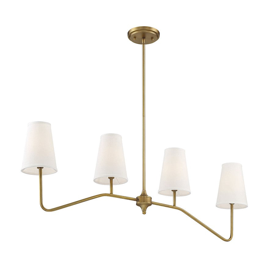 4-Light Linear Chandelier, Natural Brass