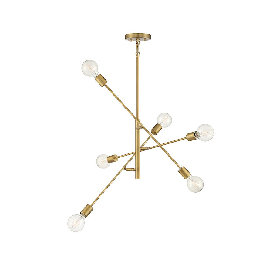 6-Light 12" Chandelier, Natural Brass