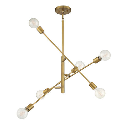 6-Light 12" Chandelier, Natural Brass