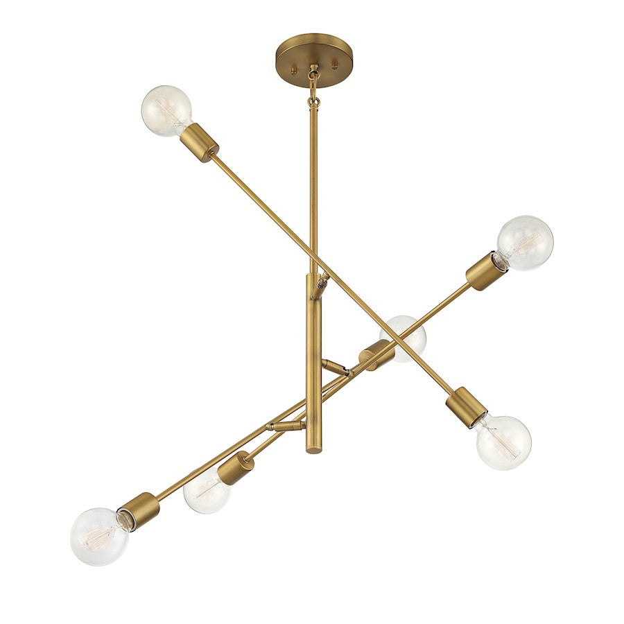 6-Light 12" Chandelier, Natural Brass