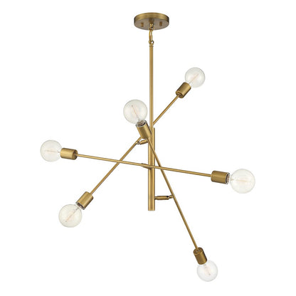 6-Light 12" Chandelier, Natural Brass