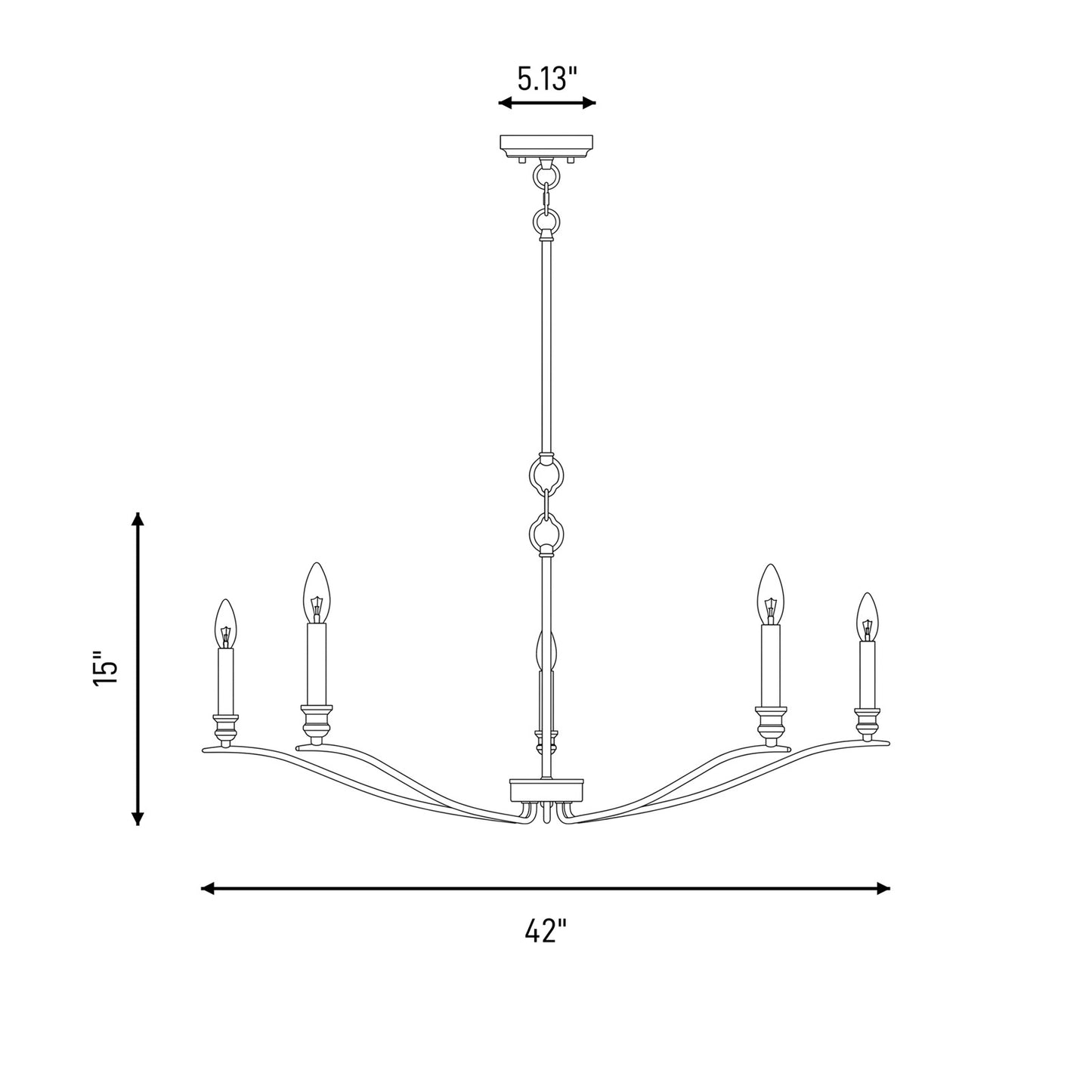 5-Light 42" Chandelier, Matte Black