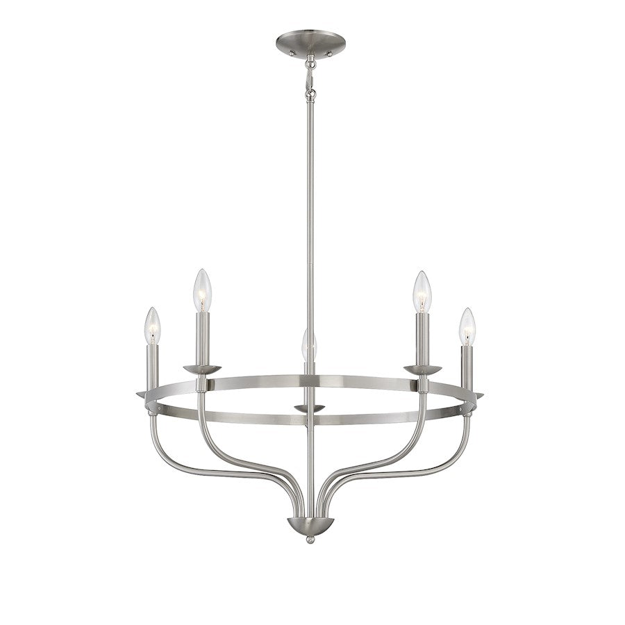 5-Light 15" Chandelier, Brushed Nickel