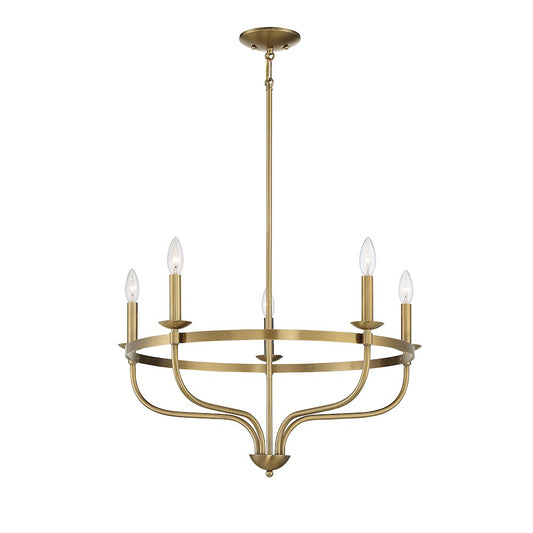 5-Light 15" Chandelier, Natural Brass