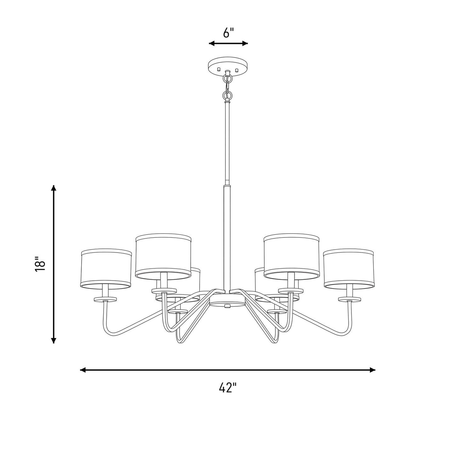 6-Light 18" Chandelier, Matte Black