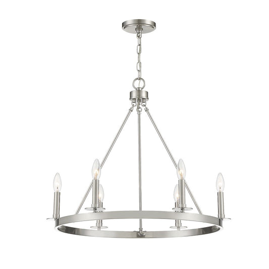 6-Light 22" Chandelier, Brushed Nickel