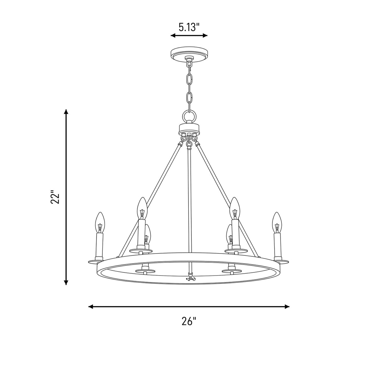6-Light 22" Chandelier, Brushed Nickel