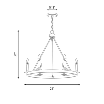 6-Light 22" Chandelier, Brushed Nickel