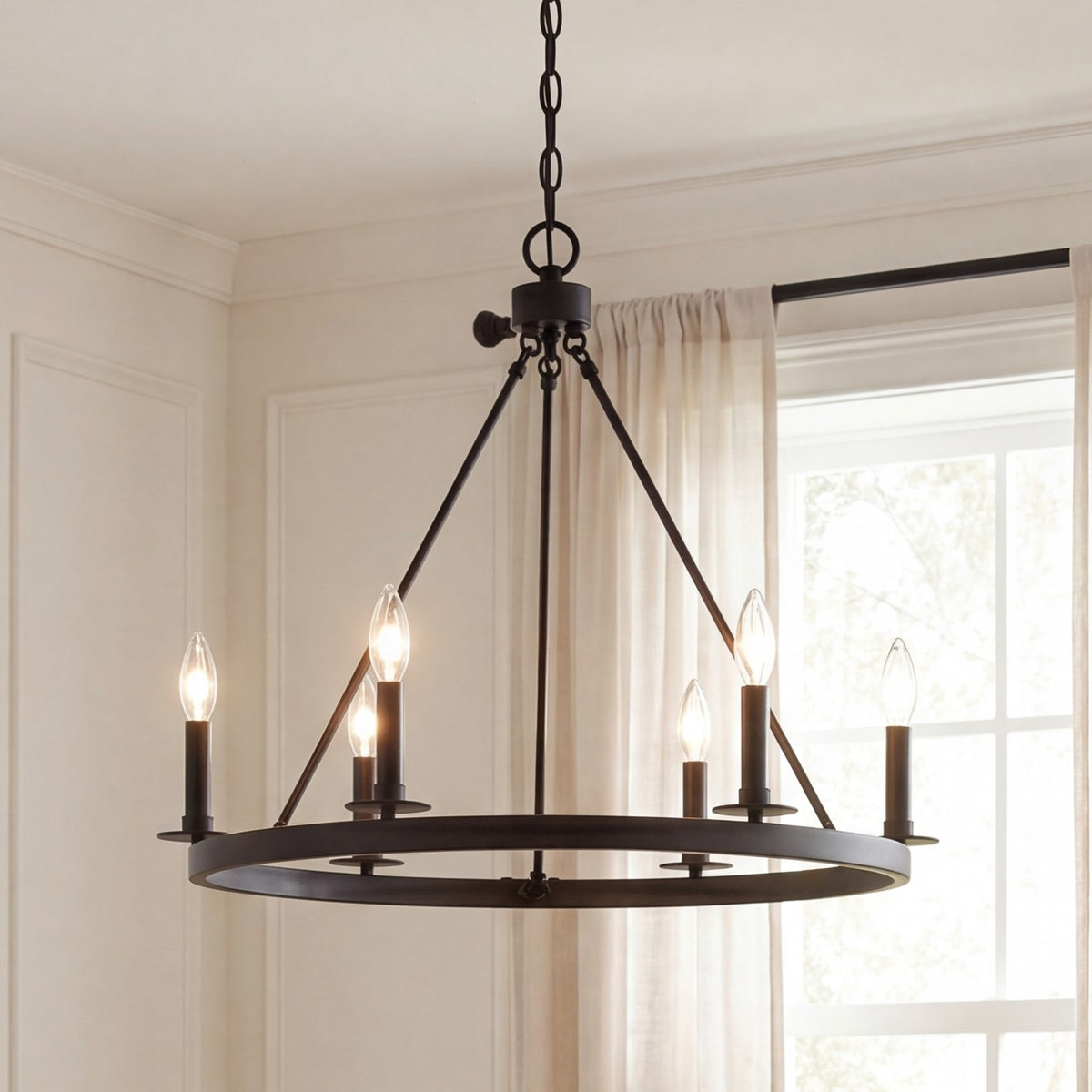 6-Light 22" Chandelier, Matte Black