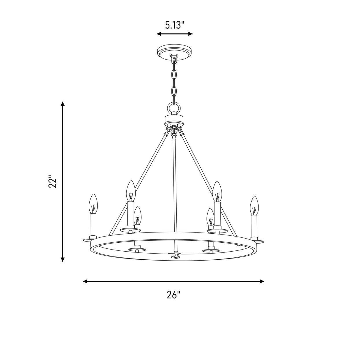 6-Light 22" Chandelier, Matte Black