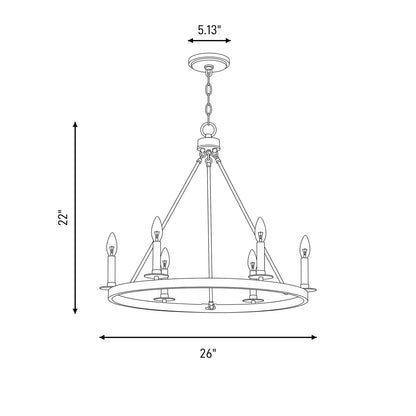 6-Light 22" Chandelier, Matte Black