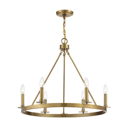 6-Light 22" Chandelier, Natural Brass