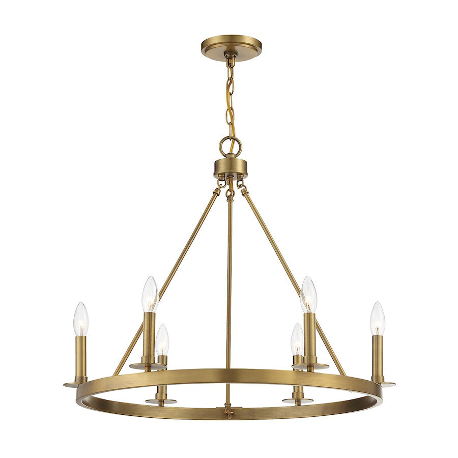 6-Light 22" Chandelier, Natural Brass