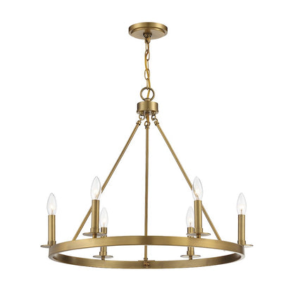 6-Light 22" Chandelier, Natural Brass
