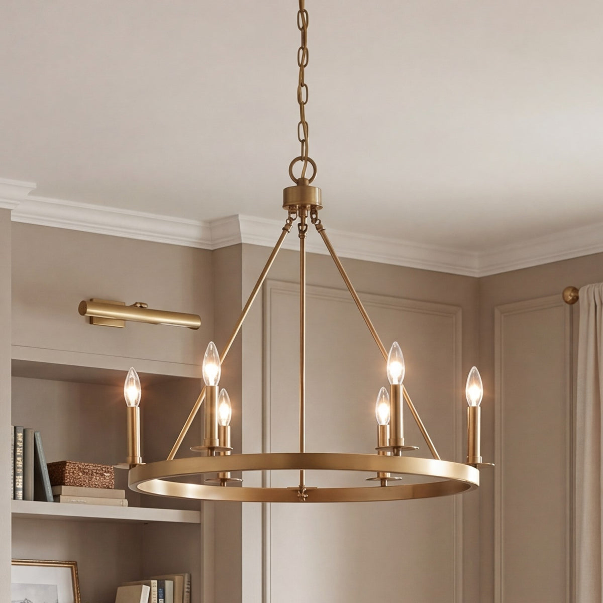 6-Light 22" Chandelier, Natural Brass