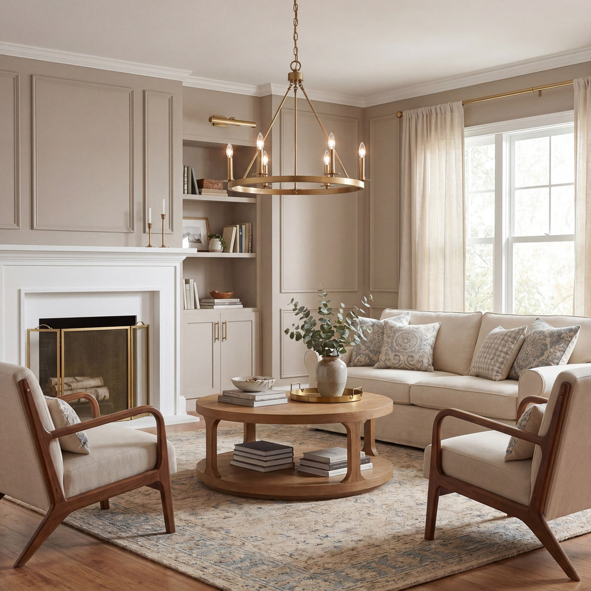 6-Light 22" Chandelier, Natural Brass