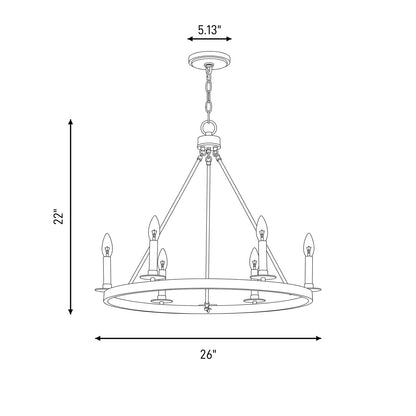 6-Light 22" Chandelier, Natural Brass