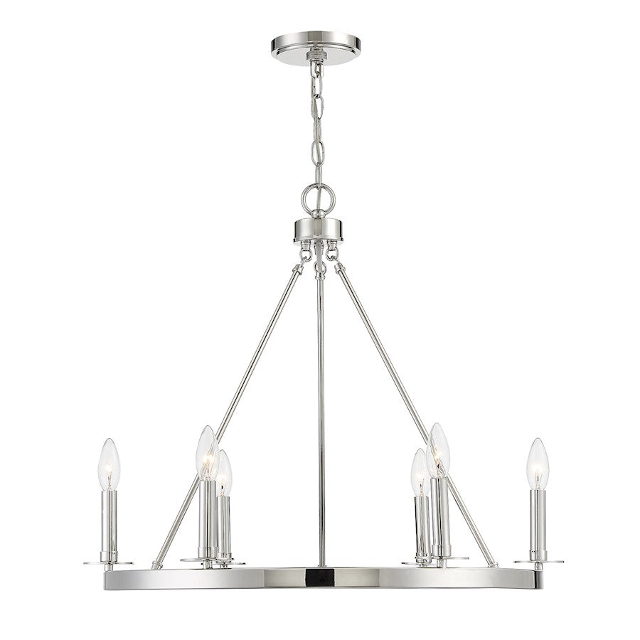 6-Light 22" Chandelier, Polished Nickel