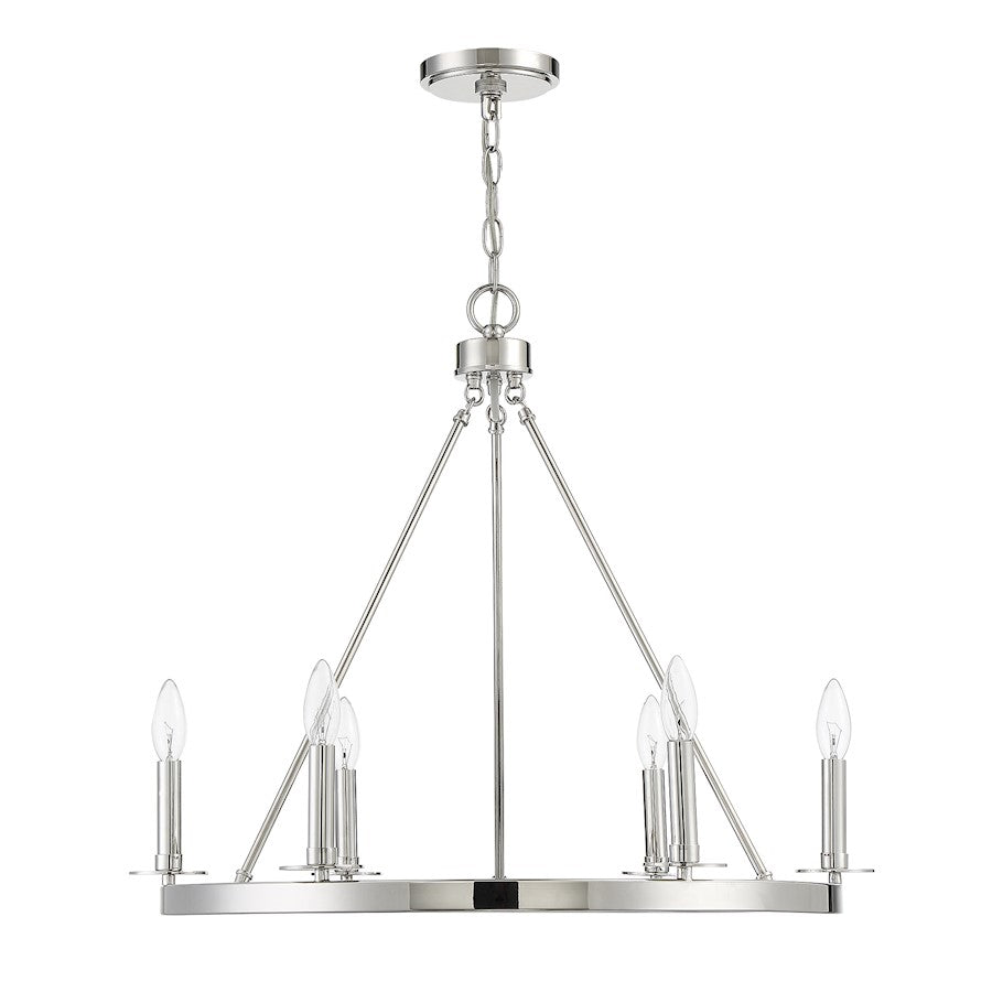 6-Light 22" Chandelier, Polished Nickel