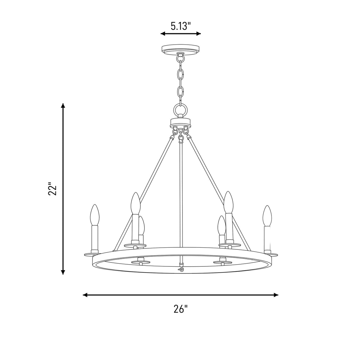 6-Light 22" Chandelier, Polished Nickel